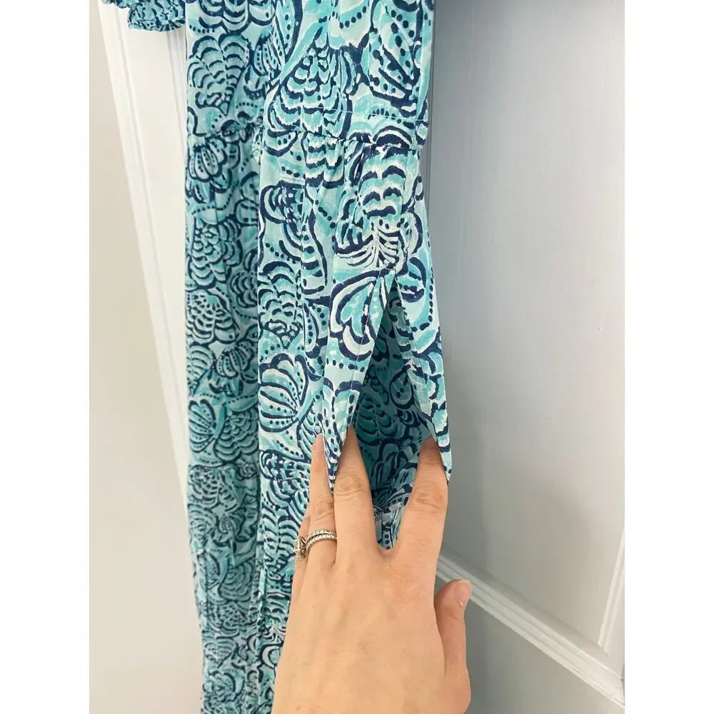Banjanan Poppy Midi Dress Shell Aqua Puff Sleeve Cotton Button Tuckernuck - Picture 10 of 13
